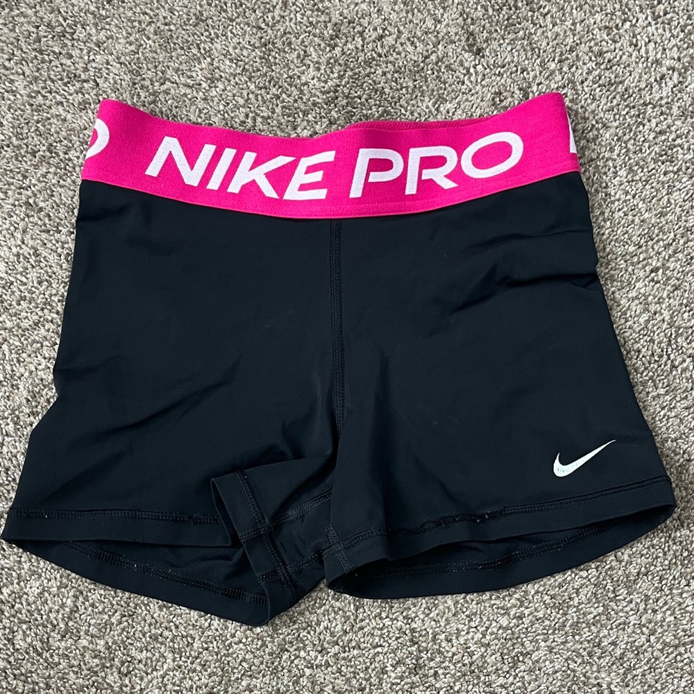 Nike Women's Athletic Shorts Black with Pink Waistband